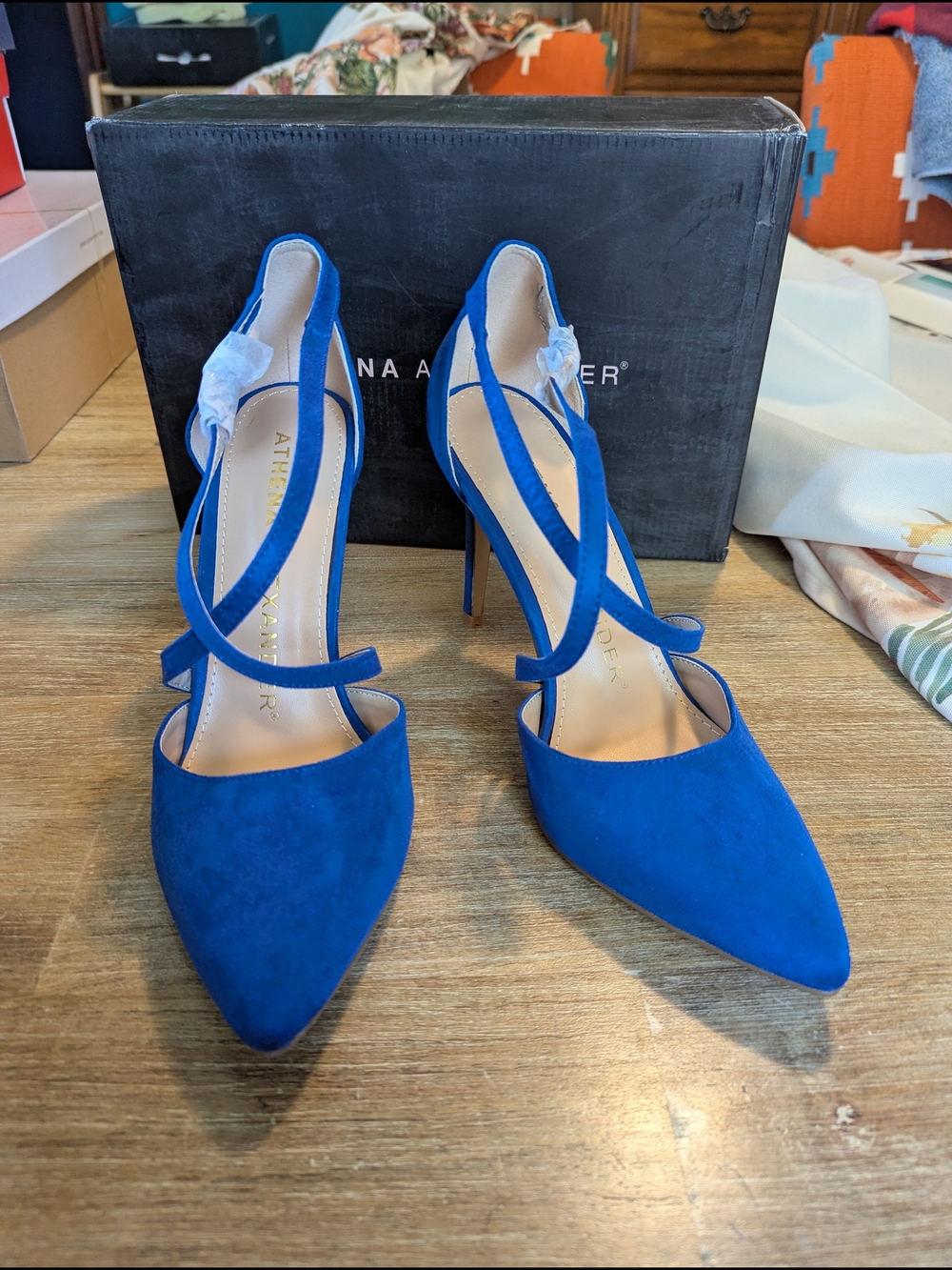 Athena Alexander Royal Blue Suede Crisscross Stiletto Heels